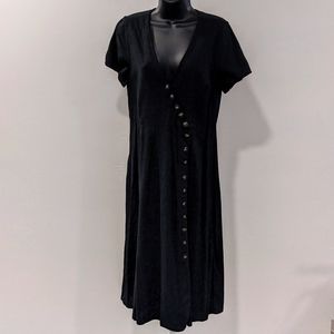 Madewell Black Linen-Blend Button faux Wrap Midi Dress 10